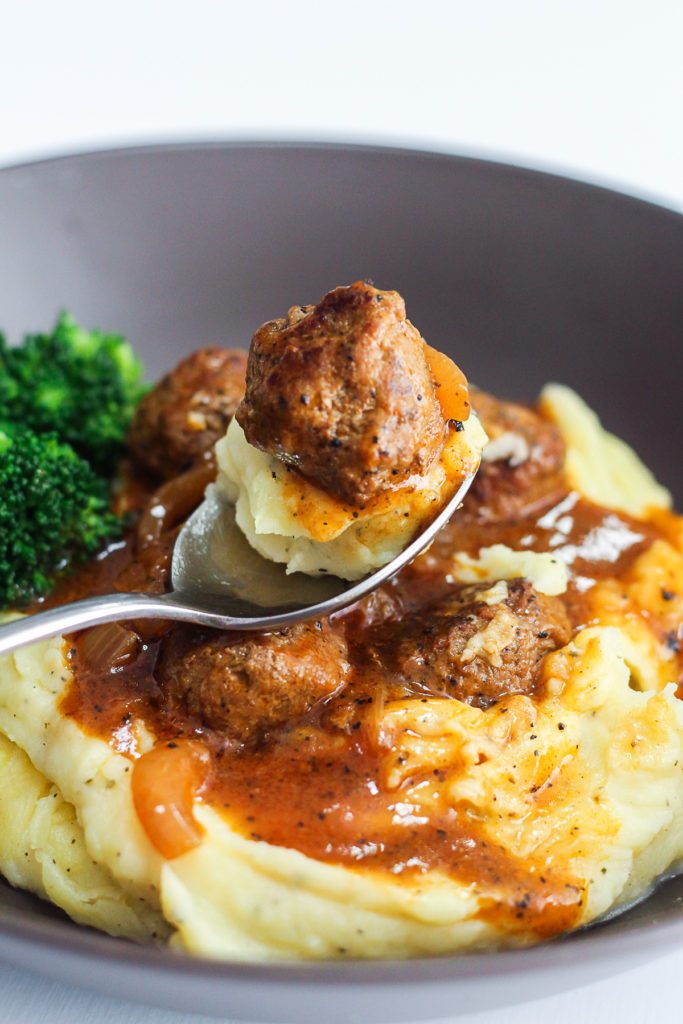 Salisbury Meatballs and Mashed Potatoes