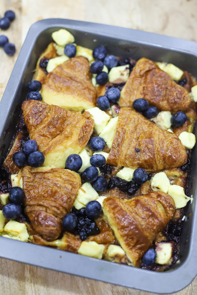 Blueberry and Cream Cheese Croissant Pudding