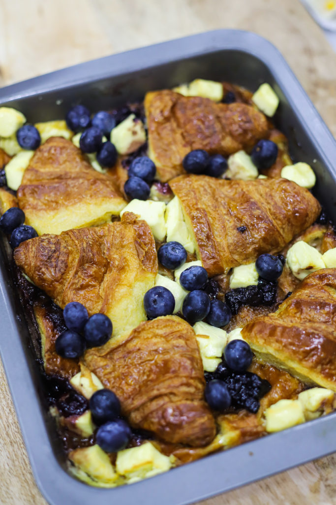 Blueberry and Cream Cheese Croissant Pudding